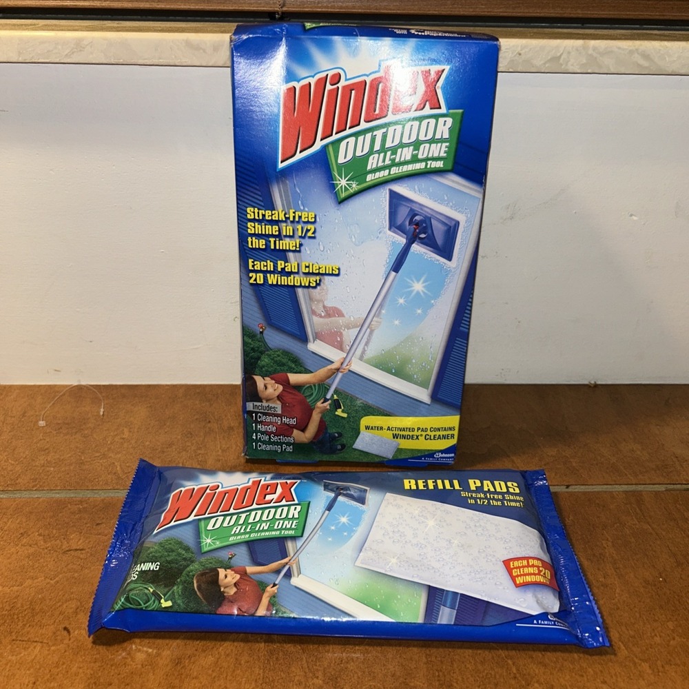 Windex Outdoor All-In-One Glass & Window Cleaning Tool Starter Kit New + Pads